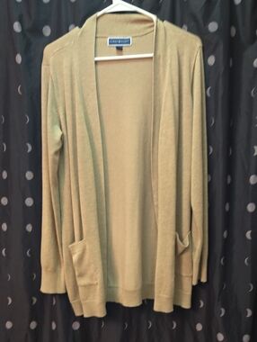 Karen Scott Open-Front Tan Cardigan with Pockets